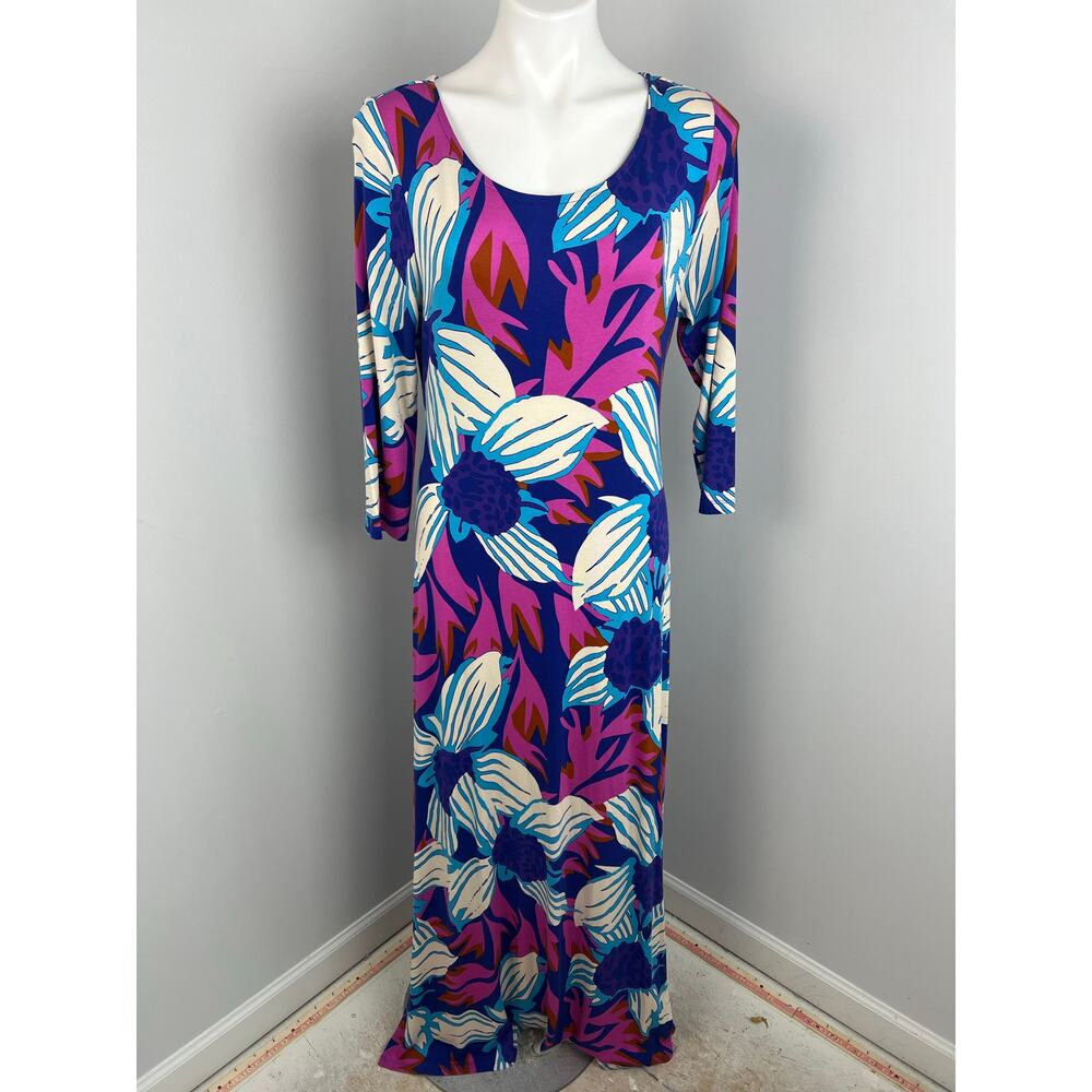 Soft Surroundings Serena Bold Vibrant Maxi Dress in Nazarene Blue Multi Floral M